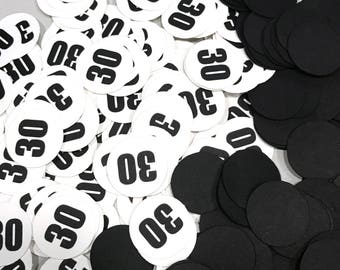 30th Birthday Party Confetti 3/4 Inch Circles - Black and White or Your Choice of Colors