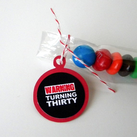 30th Birthday Party Favors, Candy Treat Bags - Warning Turning Thirty, Set of 12, Red, Black Il_570xn