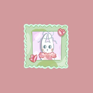 Autocollant mignon de journal de lapin fait main autocollant de timbre de lapin pastel mignon cadre de tulipe autocollant décoratif doux esthétique planificateur autocollant Scrapbook