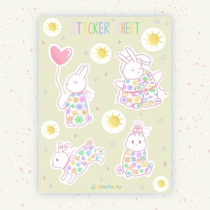 Niedliche Häschen Aufkleber Blumen Häschen Aufkleber Bunte Kaninchen Aufkleber Blatt Geschenk für Tierliebhaber Vinyl Aufkleber Planer Aufkleber Häschen Geschenk