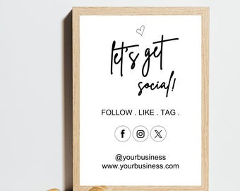 Social Media Schild Vorlage, verbinde dich mit uns, Canva bearbeitbar (digitaler Download