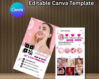 Rosa Instagram Visitenkarte Vorlage | Bearbeitbares Canva Design