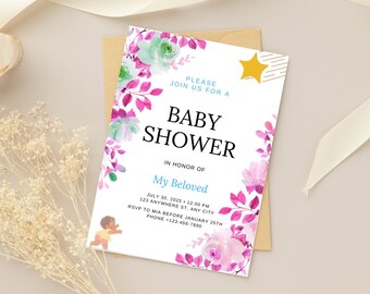 Baby Shower Karte, floralen Gruß, Glückwunschkarte (digitaler Download)