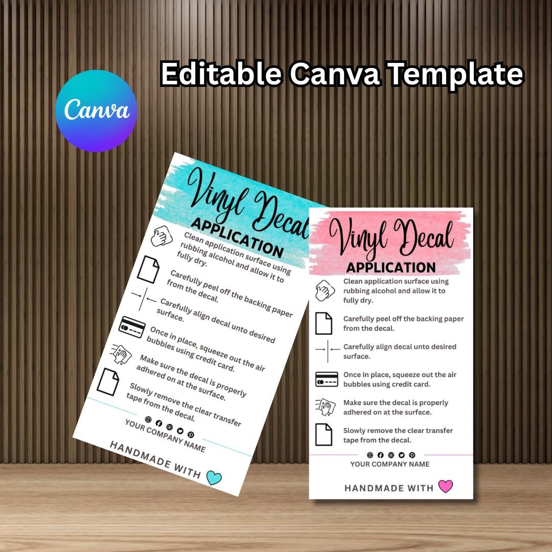 Printable Vinyl Decal Care Card Instructions | Decal Application Order ...