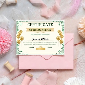Modelo de certificado editável, certificado de premiação para impressão, certificado de reconhecimento digital, certificado em PDF do Canva, certificado de agradecimento