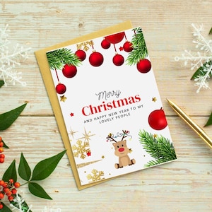 Tarjeta de Navidad imprimible, tarjeta de felicitación navideña digital, plantilla de tarjeta navideña, tarjeta festiva en PDF, descarga de Canva, regalo de Navidad instantáneo