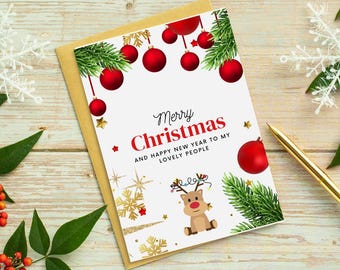 Weihnachtskarte zum Ausdrucken, Feiertagsgruß, festliches Weihnachtsdesign (PDF)