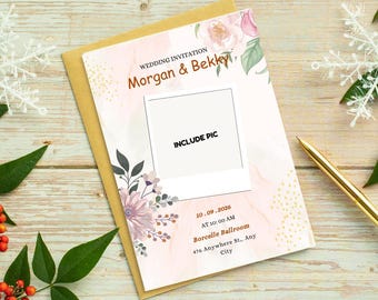 Bearbeitbare Boho Hochzeitseinladungsvorlage, DIY druckbare Canva-Karte (digitaler Download)