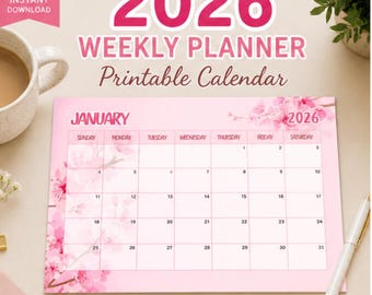 2026 Druckbarer Kalender Monat Montag Start, das Jahr auf einen Blick, Minimalistische Kalender Vorlage, Digitaler iPad Planer Tischkalender