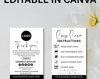 Bearbeitbare Cup Care Kartenvorlage | Small Business Insert (Canva, digitaler Download)