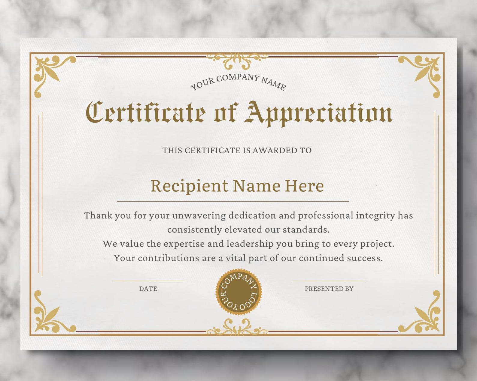 Editable Appreciation Certificate Template, Printable Certificate of ...