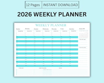 Druckbarer Wochenplaner im Querformat, Wochenplaner 2026, Wochenplaner, Wochenplaner PDF-Download