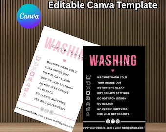 Waschanleitung Pflege Karte | Bearbeitbare Canva-Vorlage (druckbare Einlegekarte)