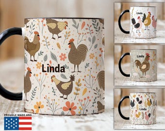 Spersonalizowany kubek dla miłośników kurczaków: Kubek do kawy w stylu farmhouse, prezent dla mam kurczaków