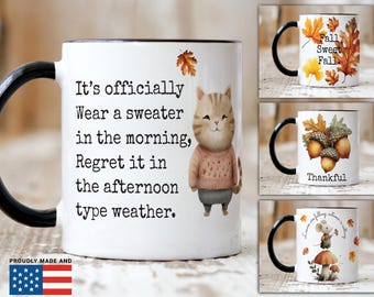 Spersonalizowany zabawny jesienny kubek z kotami w swetrach