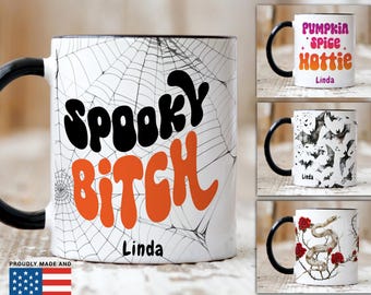 Custom Spooky Bitch Halloween Mug – Personalized Coffee Cup with Name – Sarcastic Funny Halloween Gift
