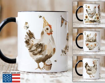 Personalized Watercolor Birthday Chicken Cupcake Farm Lover Mug for Her