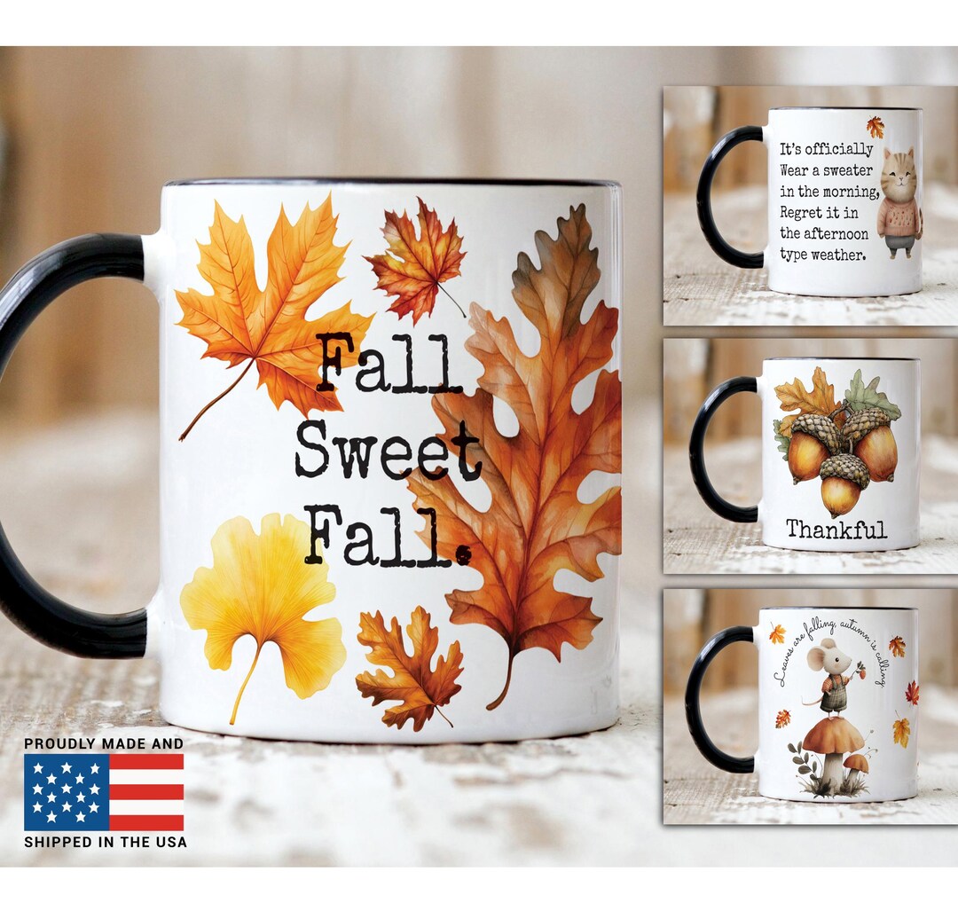 Mug Mid Fall Personalized Fall Sweet Fall Mug With Leaves - Etsy
