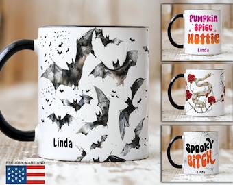 Personalized Gothic Bat Mug: Custom Halloween Coffee Cup