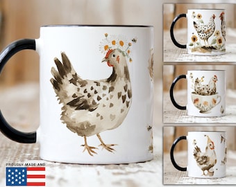 Personalized Watercolor Chicken with Flower Crown Farmhouse Mug for Her