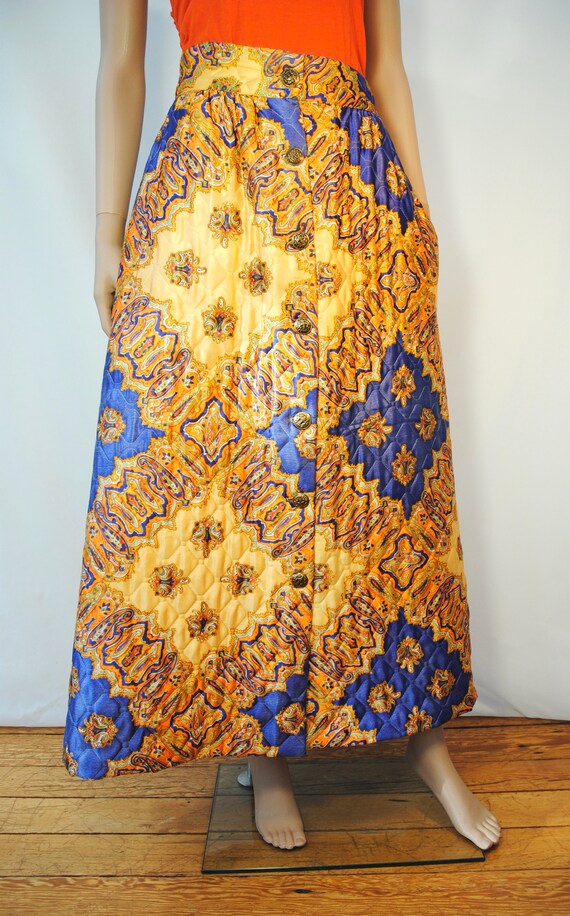 1960s quilted maxi hostess skirt with pockets! Max