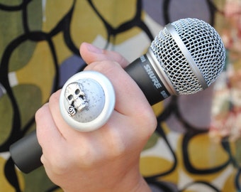 Skull statement ring, silver gray, adjustable silver plated band, awesomely huge ring, one of a kind1