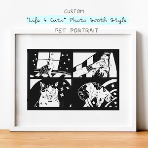 Best gift for pet owner, Custom pet portrait, Photo Booth style, photo strips style, cartoon, original art, pet gift, memorable gift,