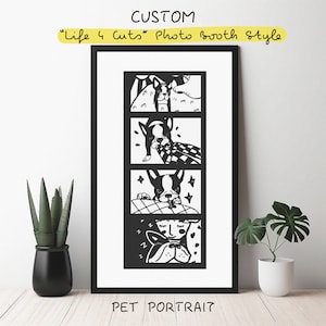Special gift for pet owner* Custom cartoon pet portrait, photo booth style, original art, pet gift, memorable gift, photo strips style