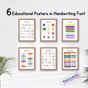 Educational Posters Set - 6 Homeschool Prints, Montessori Classroom Decor, Neutral Kids Nursery, Boho Playroom Wall Art