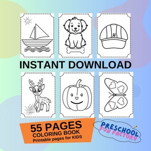 55 Easy Coloring Pages for Kids, Simple Printable Coloring Book, Fun ...