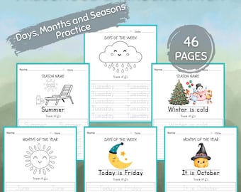 Preschool Tracing Worksheets for Kids – Days, Months & Seasons Printable Learning Activity PDF