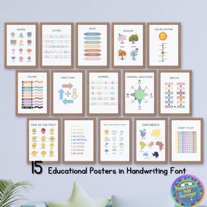 Educational Posters, 15 Homeschool Prints, Montessori Classroom Decor, Toddler Playroom, Neutral Kids Nursery, Boho Playroom Wall Art Print