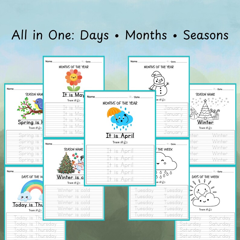 Preschool Tracing Worksheets for Kids – Days, Months & Seasons ...