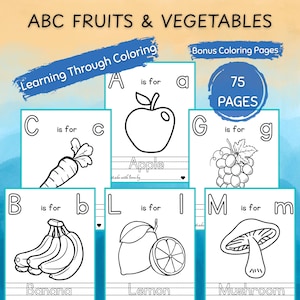 Fruits & Vegetables ABC Coloring Book for Preschool and Kindergarten – Bonus Pages Included