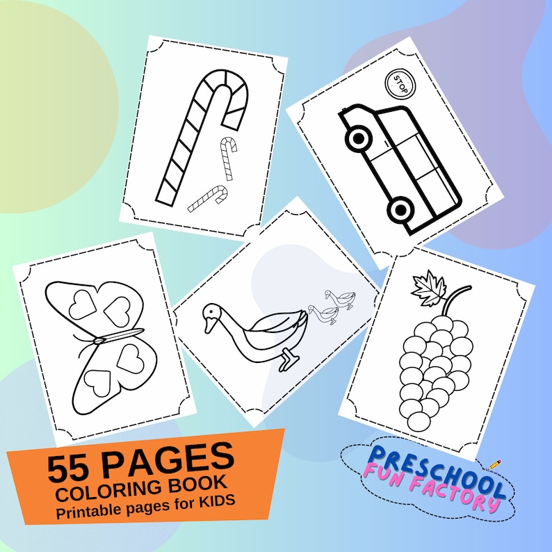 55 Easy Coloring Pages for Kids, Simple Printable Coloring Book, Fun ...