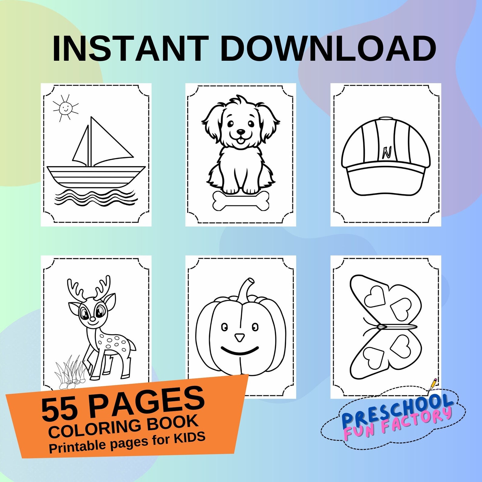 55 Easy Coloring Pages for Kids, Simple Printable Coloring Book, Fun ...