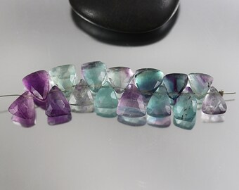 Multi Fluorite Faceted Triangle Briolette Beads - 9mm - Fluorite Briolette Beads - Set of 15