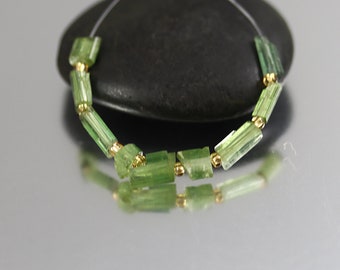 Tiny Green Tourmaline Crystal Beads - Set of 9 - Green Tourmaline Bead Misfits - 3mm