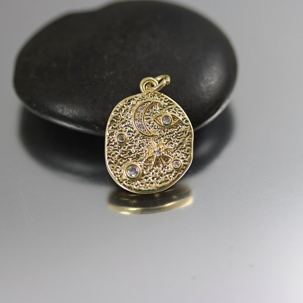 CZ Starry Night Pendant Charm - 16 x 14 mm - Sky Charm Pendant - 18k Gold Plated Copper