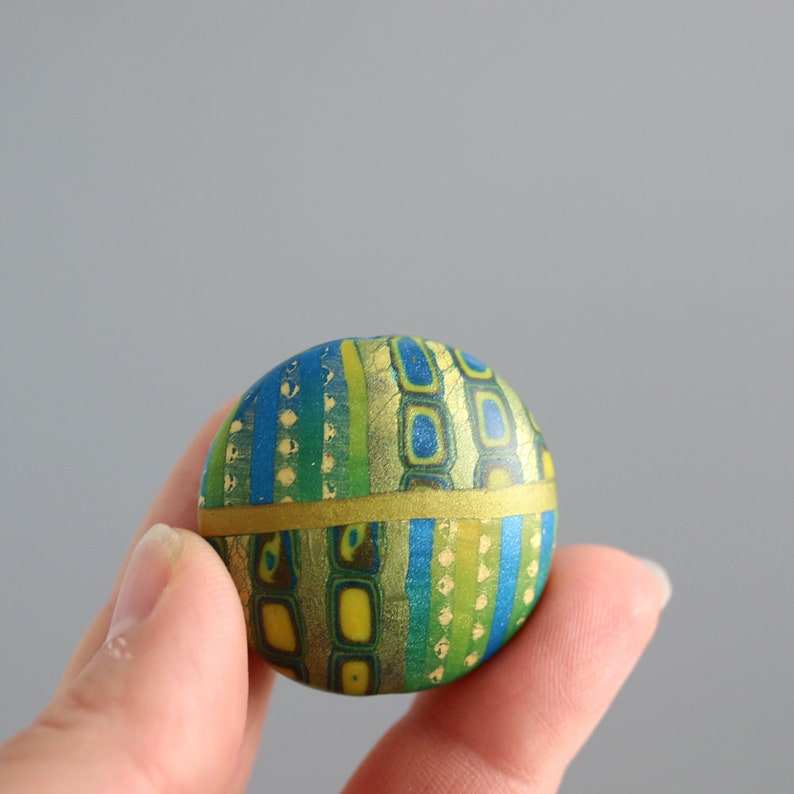 Reversible Design Polymer Clay Beads Polymer Clay Pendant Bead Green and Blue