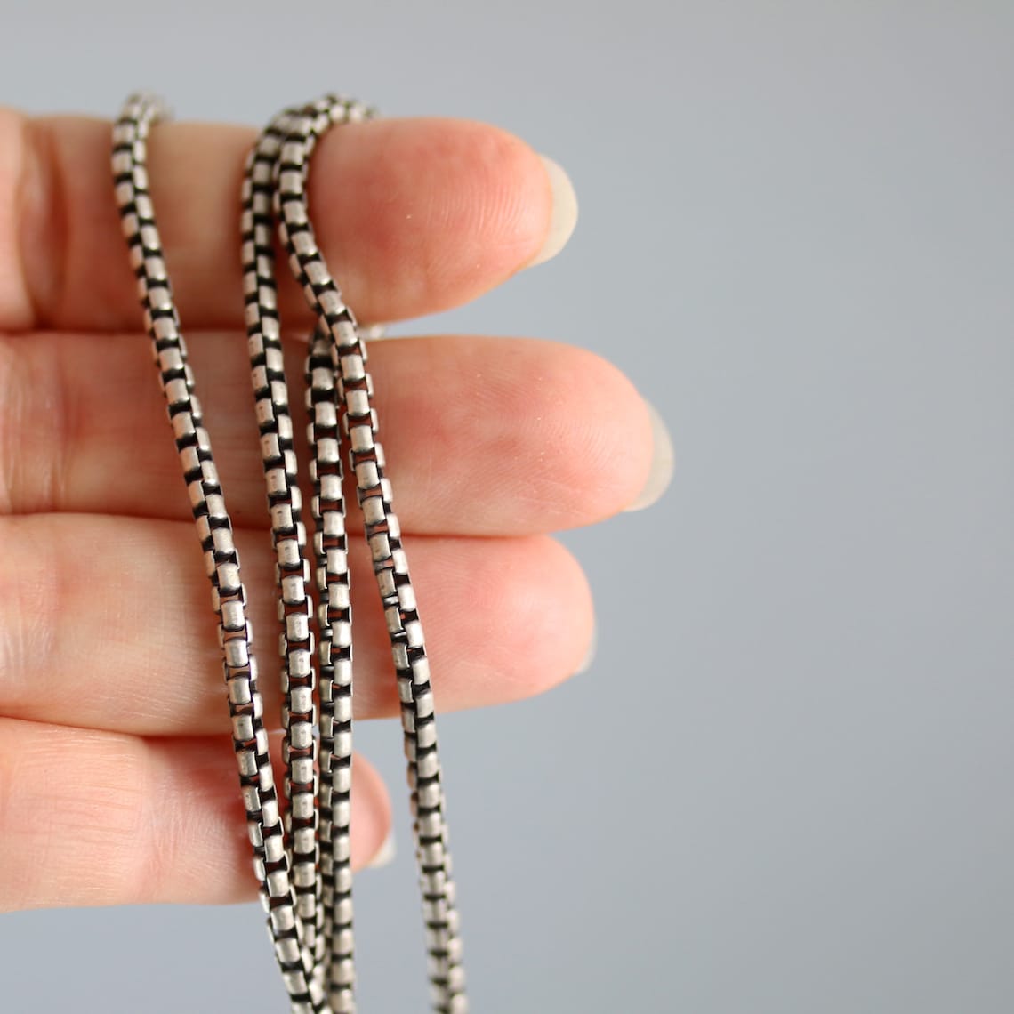 Sterling Silver Oxidized Round Box Chain 24 Inches Etsy