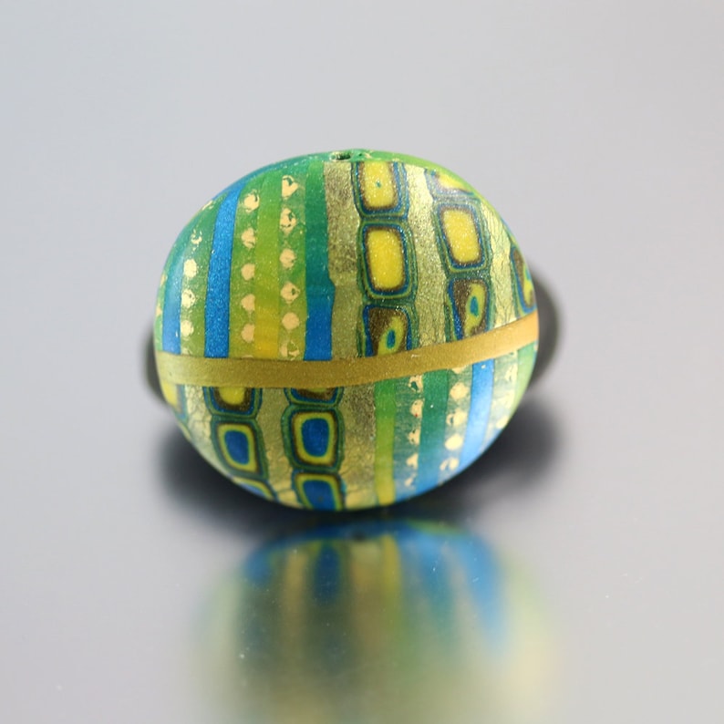 Reversible Design Polymer Clay Beads Polymer Clay Pendant Bead Green and Blue