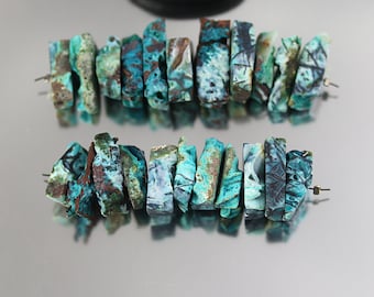 Chrysocolla with Copper Shard Beads - Set of 11 - Chrysocolla Beads - 15 to 22mm