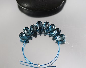 London Blue Topaz Beads - Faceted Briolettes - Blue Topaz Beads - Set of 8