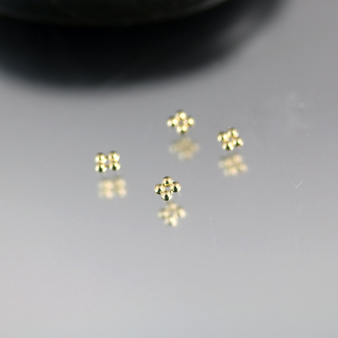 14k Solid Gold Tiny Quad Spacer Beads 2 X 1mm Gold Spacer Beads Pair Etsy