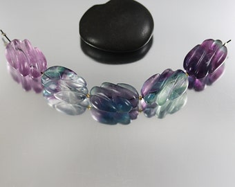 Carved Fluorite Focal Beads - 23 x 15mm - Fluorite Focal Beads - Clear Blue Purple Set of 5