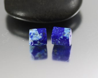 Lapis Tube Nugget Beads - Pair - Lapis Beads - 8x7mm