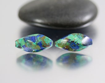 Azurite Malachite Twist Beads - Pair - Azurite Malachite Beads - 15mm