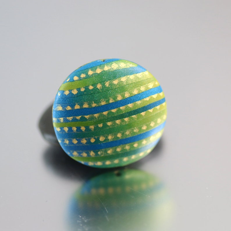 Reversible Design Polymer Clay Beads Polymer Clay Pendant Bead Green and Blue