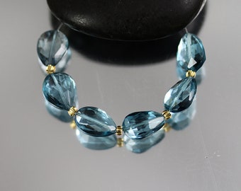 London Blue Topaz Faceted Pear Beads - Set of 6 - London Blue Topaz Beads - 9 to 10mm
